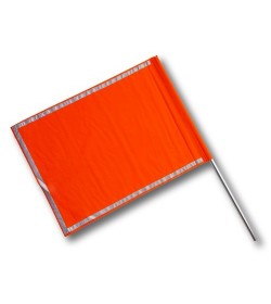 Bandiera segnaletica arancione fluorescente double face nylon con fasce rifrangenti cm. 80x60, manico in alluminio.