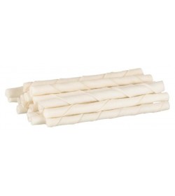 Bastoncini da masticare in pelle di bovino essiccata, intrecciati, bianchi, 12 cm/7-8 mm