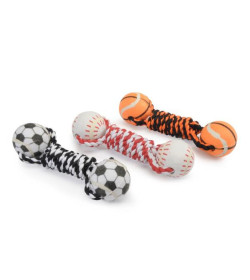 Divertente e colorato gioco per cani che consiste in una corda intrecciata alle cui estremità sono presenti due palline sportiv