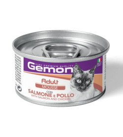 Gemon Adult Mousse con Salmone e Pollo è un alimento completo per gatti adulti, formulato per fornire tutti i nutrienti necess